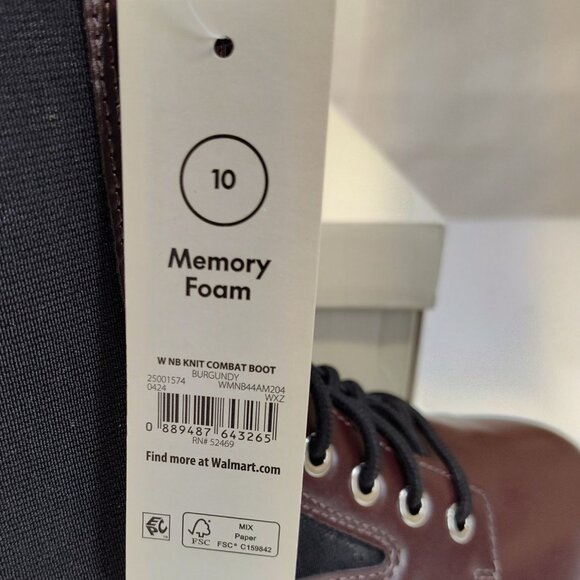 No Boundaries Knit Combat Boots US 10 Burgundy Lace Up Inside Zipper Memory Foam - Picture 9 of 9